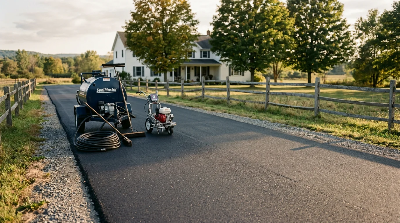 Freshly sealcoated asphalt driveway