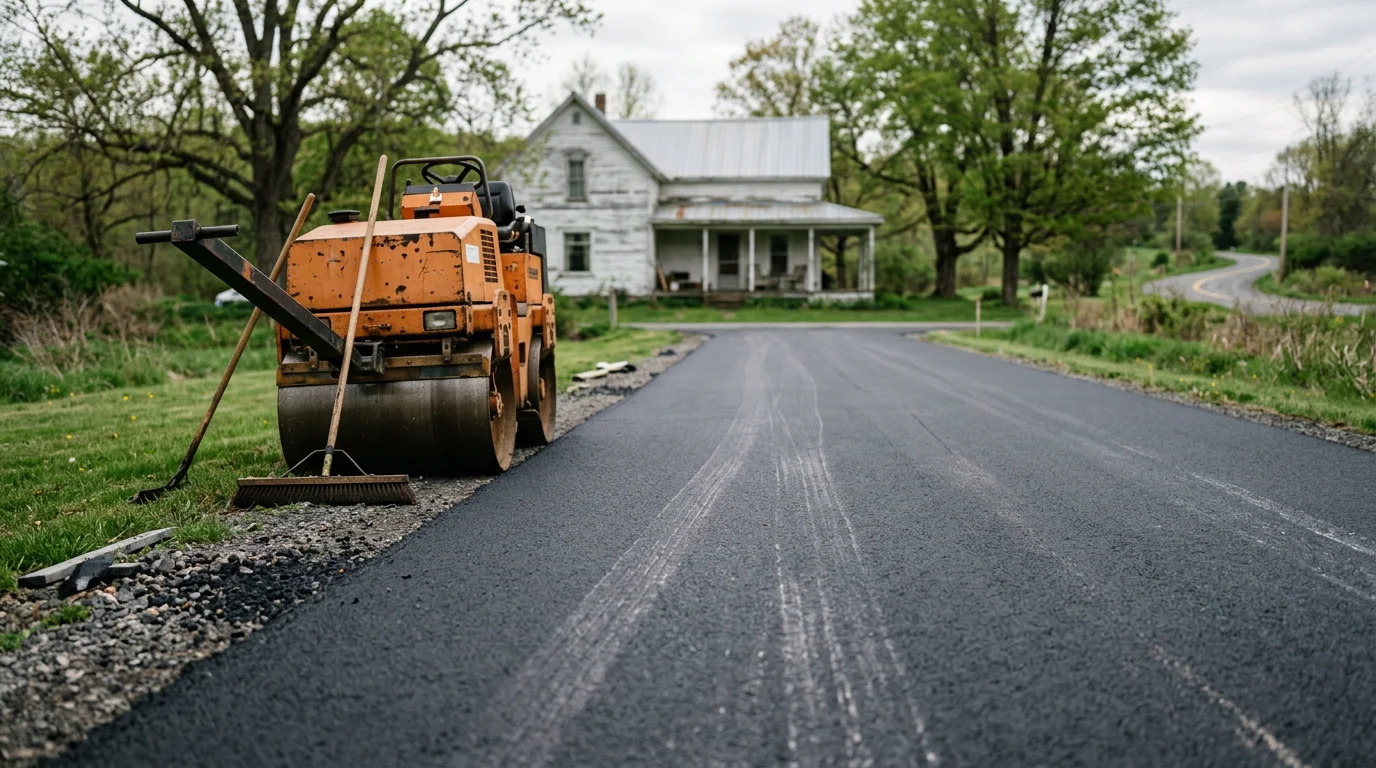 Paved driveway with fresh asphalt surface